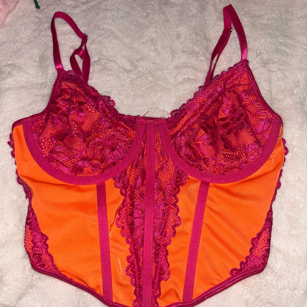 SHEIN Pink and Orange Lace Bustier